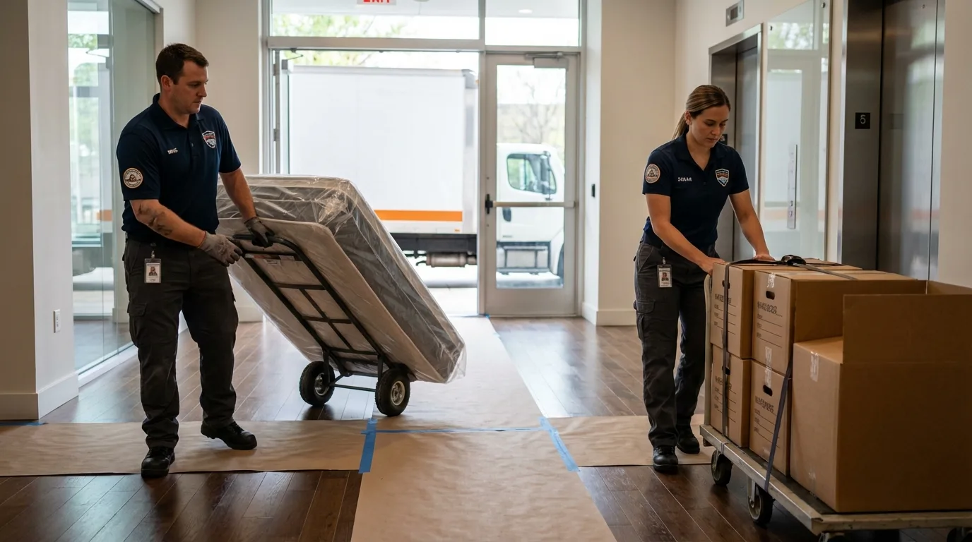 Professional apartment movers loading elevator in Ronan, MT